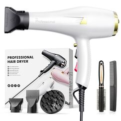 Profi Föhn Ionen Fön Haartrockner Hair Dryer Haarföhn mit 1 Diffusor 2 Stylingdüse, 3 Heiz und 2 Geschwindigkeitsstufen, 2.5 Meter langes Netzkabel, Starker Fön für Familie (blau) (Weiß)