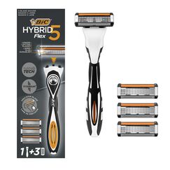 BIC Hybrid 5 Flex Rasierer Herren, Nassrasierer mit 3 Wechselklingen mit je 5 Klingen, mit Aloe Vera und Vitamin E, mit Präzisionstrimmer