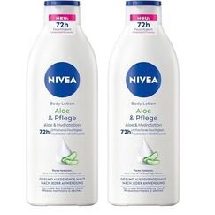 NIVEA Body Lotion Aloe & Pflege, Körpercreme mit Tiefenpflege Serum für 72h Feuchtigkeit, Körperlotion mit purem Hyaluron und Aloe Vera natürlichen Ursprungs(400 ml) (Packung mit 2)