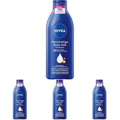 NIVEA Reichhaltige Body Milk, intensiv pflegende Körpercreme mit purem Hyaluron, Mandelöl und Tiefenpflege Serum, Lotion für trockene Haut (400 ml) (Packung mit 4)