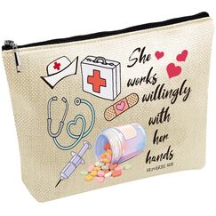 CREATCABIN Canvas Taschen Aufbewahrungstasche Für Krankenschwestern Große Kapazität Kosmetiktasche Make Up Tools Organizer Reißverschlusstasche Für Urlaub Reisen Toilettenartikel Aufbewahrung 25x18cm