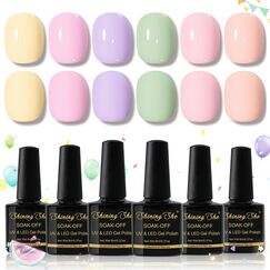 Shining She UV Nagellack Pastell, 6 Farben Frühling Sommer Gel Nagellack uv Macaron Pastell Rosa Lila Grün Gelb Gellack Soak Off UV Nial Polish für Mädchen Maniküre Salon DIY, 8ML