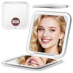 MOMOKUBA Vergrößerungsspiegel 30fach, kosmetikspiegel mit vergrößerung, 8x8cm Kleiner Spiegel, zweiseitiger Zusammenklappbarer vergrösserungsspiegel, handspiegel mit vergrößerung, Weiß