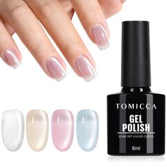 TOMICCA Cat Eyes Gel UV Nagellack Jelly Magnet, 4 Farben Glitzer Glas Kristall Gel Nägel Polish Set für Anfänger Nagelstudio DIY Home, 8ML