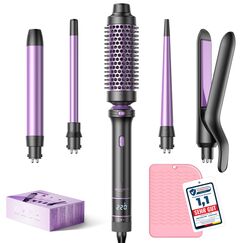 BESTOPE PRO Lockenstab, 5 in 1 Lockenstäbe Set mit Glätteisen, Thermobürste, 3 Keramische Lockeneisen (9mm- 25mm) für Große Locken, 13 Temperaturen, Hair Curler mit Hitzebest.Matte, Handschuh, Klammer