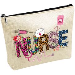 CREATCABIN Canvas Taschen Aufbewahrungstasche Für Krankenschwestern Große Kapazität Kosmetiktasche Make Up Utensilien Reißverschlusstasche Für Urlaub Reisen Toilettenartikel Leopardenmuster 25x18cm