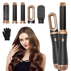 Anluomania Warmluftbürste Set, Airstyler Set 1000W, Air styler, Hair Styler mit 5 Ersatz, Haarstyler, Hairstyler, Airflow Lockenstab, Haartrockner, Föhnbürste für Glätten, Trocknen, Volumen, Locken