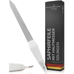 SCHWERTKRONE ® Saphir-Nagelfeile [MADE IN SOLINGEN - GERMANY] mit Nagelhautmesser V-Klinge - Cut & File Nagelhautschneider Nagelpfeile Cuticle cutter 16 cm