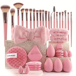 40 Stück Pinselset Makeup Professionelles Make up Pinsel set für Frauen | Foundation-Mischungen | Premium Beauty-Werkzeuge, Schwamm für Foundation, Make-up-Applikatoren (40 Stück - Rosa1)