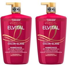 L'Oréal Paris Elvital XXXL Farbschutz Shampoo für coloriertes, getöntes oder gesträhntes Haar, Mit Pfingstrosen Extrakt und UVA-/UVB- Filter, Color Glanz Pflegeshampoo, 1 x 1000 ml (Packung mit 2)