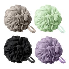 flintronic 4 Stück Badeschwamm, 60g Dusch-Luffa-Kugeln, Masche Schäumend Duschschwamm Körper, Extra Groß, Einfach Schäumend, für Reinigendes Körperpeeling&Peeling (Lila + Hellgrün + Grau + Schwarz)