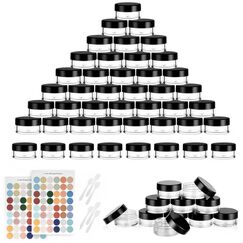 Flintronic 70 Stück Döschen, 5ml Plastik Döschen, Leerdose klarer Tiegel, Transparente Cremedose mit Spatel und Etikett, Reise Töpfchen Set für Mini-Kerzen Kosmetik