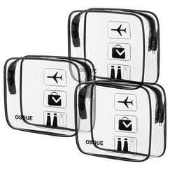 OSDUE 3 Stück Kulturbeutel Transparent, Flugzeug PVC Kosmetiktasche Wasserdicht, Handgepäck-Reisezubehör, Kulturtaschen für Männer, Frauen, Kinder, Familie (Schwarz)
