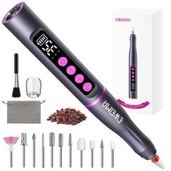 Nagelfräser Kabellos 35000 u/min, EWEIMA 13 in 1 Mehrzweck Nagelfräser für Gelnägel, 1000mAh Elektrische Nagelfeile, 35 Geschwindigkeiten, Professionell Nail Drill mit 66 Schleifbändern (Grau)