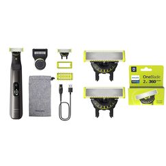 Set aus PHILIPS OneBlade Pro 360 Face & Body - elektrischer Rasierer(QP6552/30) + Philips OneBlade Original 360-Klingen, passend für alle OneBlade und OneBlade Pro Modelle, 2er-Pack (Modell QP420/60)