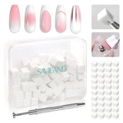SAVILAND Ombre Schwamm für Nägel Set: 100 Stück Nail Art Schwamm und Metallgreifer mit Plastikbox Profi Ombre Pinsel Nägel Zubehör für Ombre Gradient Patterns Nageldesign Nägel Selber Machen Home DIY