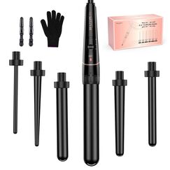 BESTOPE PRO 6-in-1 Lockenstab Große Locken und Kleine, Lockenstäbe, Lockenstab Mit Verschiedenen Aufsätzen, Handschuhen Temperatur Einstellbar, Schwarz