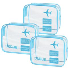 OSDUE 3 Stück Kulturbeutel Transparent, Flugzeug PVC Kosmetiktasche Wasserdicht, Handgepäck-Reisezubehör, Kulturtaschen für Männer, Frauen, Kinder, Familie (Blau)
