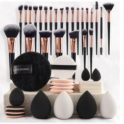 45 Stück Schwarz Pinselset Makeup Professionelles Make up Pinsel set für Frauen | Foundation-Mischungen | Premium Beauty-Werkzeuge, Schwamm für Foundation, Make-up-Applikatoren