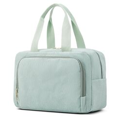 Funtlend Damen Kosmetiktasche M Größe (7,8L) - Große Cord Kulturtasche mit Tragegriff für Makeup,Toilettenartikel,Alltag & Reise(Grün-2,M)