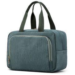 Funtlend Damen Kosmetiktasche Größe (7,8L) - Groß Cord Kulturtasche mit Tragegriff für Makeup,Toilettenartikel,Alltag & Reise(Grün,M)