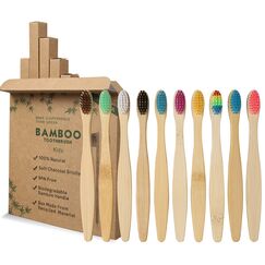 GeekerChip 10 Stück Bambus-Zahnbürsten für Kinder, 10 Farben, Bambuszahnbürste, weiche Naturborsten, umweltfreundlich und biologisch abbaubar