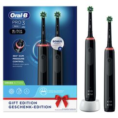 Oral-B PRO 3 3900 Elektrische Zahnbürste/Electric Toothbrush, Doppelpack, mit 3 Putzmodi und visueller 360° Andruckkontrolle für Zahnpflege, Designed by Braun, schwarz, 2 Stück (1er Pack)