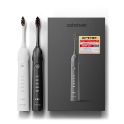 Zanheld® Doppelpack, 2x elektrische Schallzahnbürsten GERO G2 | Bewährte Qualität mit Bürstenkopf & Etui | schwarz-weiß