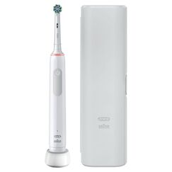 Oral-B Pro 3 Elektrische Zahnbürsten Erwachsene, Muttertagsgeschenke für Sie/Ihn, 1 Zahnbürstenkopf & Reiseetui, 3 Modi mit Zahnaufhellung, 2-poliger UK-Stecker, Weiß
