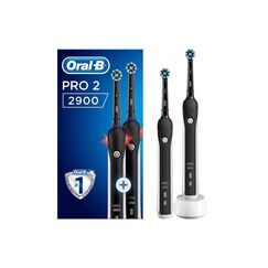 Oral-B, PRO 2900 Black Edition Doppelpack Elektrische ZahnbürsteElectric Toothbrush visuelle Andruckkontrolle für extra Zahnfleischschutz Modi inkl. Sensitiv Timer Aufsteckbürsten, Schwarz, 2 stück