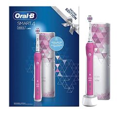 Wiederaufladbare elektrische Zahnbürste Oral-B Design Edition Smart4 – 4500 von Braun, 1 rosa Zahnbürste verbunden mit Bluetooth, 1 Bürstenkopf, 1 exklusives Reiseetui