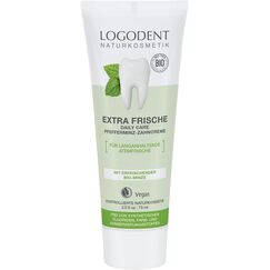 LOGODENT Naturkosmetik EXTRA FRISCHE daily care Pfefferminz Zahncreme, Mit Bio-Kamille und Bio-Pfefferminzöl, Zur Gesunderhaltung des Zahnfleisches, Vegan, 1 x 75ml