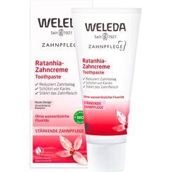 WELEDA Bio Ratanhia Zahnpasta - fluoridfreie Naturkosmetik Zahncreme zur natürlichen Zahnpflege. Sanfte Zahnreinigung stärkt das Zahnfleisch, schützt vor Karies & entfernt Zahnbelag (vegan / 75ml)