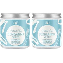 BEN & ANNA WHITE - Fluoridfreie natürliche Zahnpasta im Glas - Aktivkohle Whitening, Vegan, Natürlicher Minz Geschmack - Zahnpasta in der Dose, Weiße Zähne - 2er Pack