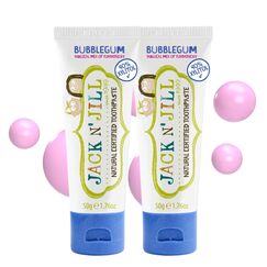 Jack N' Jill Kids Natural Toothpaste, Made With Natural Ingredients, Helps Soothe Gums & Fight Tooth Decay, Suitable From 6 Months+ - Bubblegum Flavour 2 x 50g