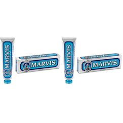 Marvis Zahnpasta Aquatic Mint, 85 ml, einzigartig aromatische Zahncreme fördert gesundes Zahnfleisch und lang anhaltende Frische, Zahnpasta mit Geschmack nach Wasserminze (Packung mit 2)