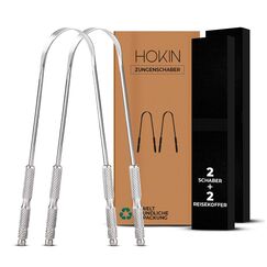 HOKIN Zungenschaber für Erwachsene Zungenreiniger Edelstahl Mundgeruch Bekämpfen 100% Metall Tongue Scraper Cleaner Männer und Frauen Zungenbürste Mundhygiene Produkt (2Pcs Mundpflege Pack)