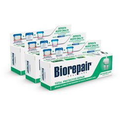 Biorepair, Total Protective Repair Zahnpasta, repariert Nagellack, Antifouling, Anti-Plaque, frischer Atem, ohne Fluor, 3 Packungen à 75 ml