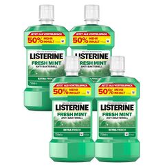 LISTERINE Fresh Mint (4 x 750 ml), antibakterielle Mundspülung mit ätherischen Ölen für einen frischen Atem, Mundwasser reduziert wirksam Zahnbelag und Mundgeruch