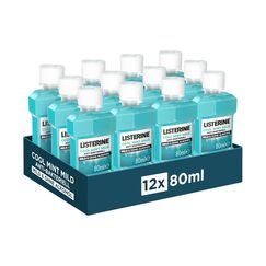 LISTERINE Cool Mint Mild (12x80 ml), antibakterielle Mundspülung ohne Alkohol mit mildem Geschmack, für ein langanhaltendes Frischegefühl