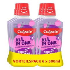 Colgate Mundspülung All In one 6x500 ml – für sofortige & anhaltende Frische und Kariesschutz – antibakterielle Mund- und Zahnreinigung ohne Alkohol** für optimalen Schutz