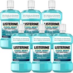 LISTERINE Cool Mint 6 x 500 ml, antibakterielle Mundspülung mit ätherischen Ölen und Minzgeschmack, Mundwasser bekämpft wirksam Bakterien im Mundraum, optimale Ergänzung zur täglichen Zahnpflege