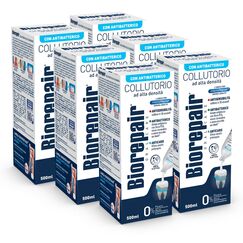 Biorepair, Mundspülung für empfindliche Zähne, 3-in-1: antibakteriell, Anti-Karium, Antisensibilität, mit Mikro-Repair und PCA-Zink. Ohne Fluor und Chlorhexidin, Packung mit 500 ml, 6 Packungen