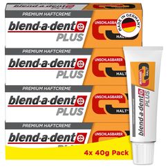 Blend-a-dent Plus Unschlagbarer Halt Premium Haftcreme, für Voll- und Teilprothesen, Geschmacksneutral, Made in Germany, 4x 40g Pack, Orange