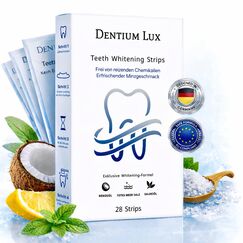 Dentium Lux Teeth Whitening Strips | 28 Strips (14 Anwendungen) | Bleaching Zähne ohne Schmerzen | Schonende Zahnaufhellung | Peroxidfrei | Zähne Aufhellen | Weiße Zähne | Zahnbleaching jederzeit