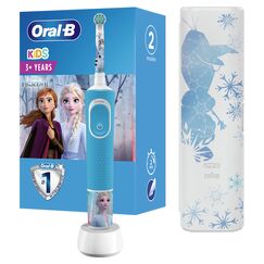 Oral-B Kids Frozen Special Edition Elektrische Zahnbürste für Kinder ab 3 Jahren, extra weiche Borsten, 2 Modi inkl. Sensitiv, Timer, 4 Frozen-Sticker, Reiseetui, blau