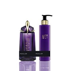 MUGLER Alien Eau de Parfum, Damen-Parfum, Amberartig, holzig und blumig, Nachfüllbar, 90 ml + MUGLER Alien Parfümierende Bodylotion, 200 ml