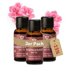 Heldengrün® BIO Rosengeranienöl [100% NATURREIN] - Echter Rosenduft - Blumig & elegant - Geranienöl Bio - Ätherisches Öl Bio - Rosenöl Geranium - 3 x 30 ml