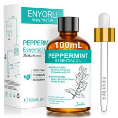 ENYORLI Ätherisches Pfefferminzöl 100ml Pfefferminzöl 100% Natürlich für Haut, Gesicht, Haare, Aromatherapie, Diffusoren, Kerzenherstellung, Massage, Hauspflege, äußere Anwendung mit Pipette