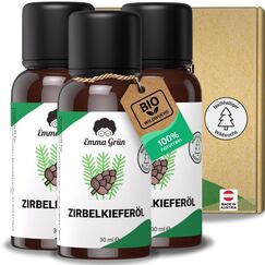 Emma Grün® Bio Zirbenöl [100% NATURREIN] - Echtes Zirbelkiefer Öl 3x 30ml aus Alpen Wildwuchs - WILDE ERNTE - Naturreines Ätherisches Öl - Waldiges Zirbenöl für Diffusor, Zirbenspäne & Sauna